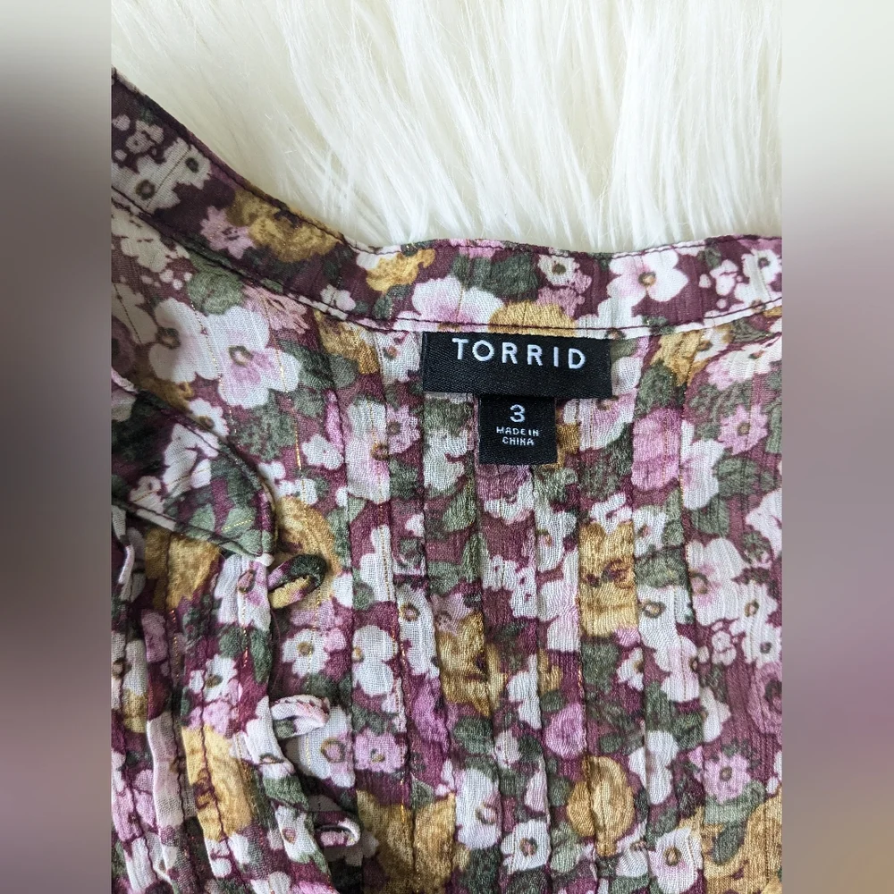 {Torrid} Crinkle Chiffon Smocked Blouson Sleeve Blouse - Picture 7 of 12